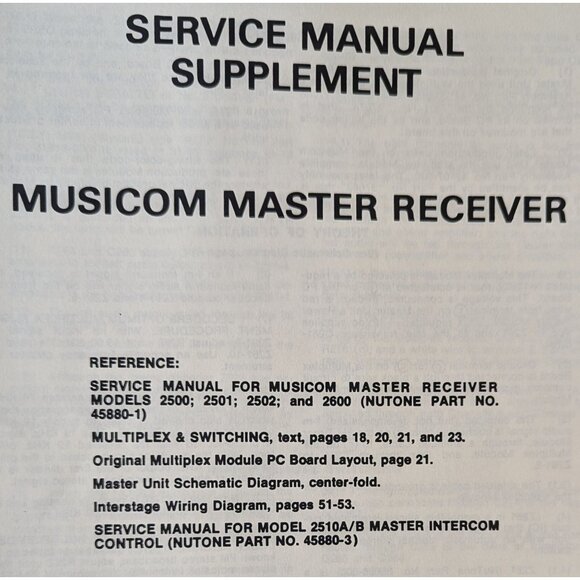 NUTONE SERVICE MANUAL FOR MUSICOM MASTER RECEIVER MODELS 2500, 2501, 2502, 2600 - Picture 8 of 9